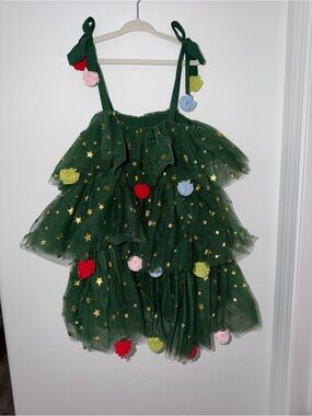 Lola + The Boys Dark Green Tulle Star Pom-Pom Costume Dress
